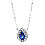 Collier 18 kt WG, 12 Brill. 0,14 ct, F-si, 1 Saphir 0,63 ct blau