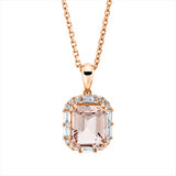 Collier 14 kt RG, 6 Bag. 0,22 ct, TW-vsi, 12 Brill. 0,09 ct, W-vsi, 1 Morganit 2,34 ct rosa