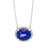 Collier 18 kt WG, mit ZÖ 40 cm + 43 cm, 22 Brill. 0,24 ct, TW-si, 1 Tansanit 2,89 ct blau