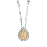 Collier 18 kt,mit ZÖ 40 cm + 43 cm, 28 Brill. 0,36 ct, TW-si, 1 Tropfen 1,53 ct, gelb, 23 Brill. 0,12ct, gelb