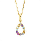 Collier 18 kt GG, mit ZÖ 42 cm, 2 Brill. 0,02 ct, TW-si, 10 Farbsteine 0,16 ct multicolor