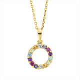 Collier 18 kt GG, mit ZÖ 42 cm, 2 Brill. 0,03 ct, TW-si, 12 Farbsteine 0,21 ct multicolor
