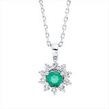Collier 18 kt WG, mit ZÖ 42 cm, 10 Brill. 0,09 ct, TW-si, 1 Smaragd 0,10 ct grün