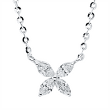 Collier 18 kt WG, mit ZÖ 40,6 cm, 4 Nav. 0,36 ct, TW-vsi