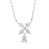 Collier 18 kt WG, mit ZÖ 40 cm, 1 Tropfen 0,25 ct, TW-vsi, 4 Nav. 0,37 ct, TW-vsi
