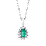 Collier 18 kt WG, mit ZÖ 42 cm, 13 Brill. 0,09 ct, TW-si, 1 Smaragd 0,14 ct grün