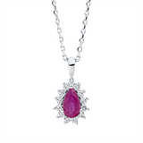Collier 18 kt WG, mit ZÖ 42 cm, 13 Brill. 0,09 ct, TW-si, 1 Rubin 0,26 ct rot