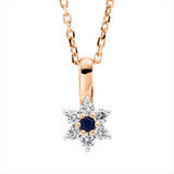 Collier 18 kt RG, mit ZÖ 42 cm, 6 Brill. 0,08 ct, TW-si, 1 Saphir 0,02 ct blau
