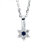 Collier 18 kt WG, mit ZÖ 42 cm, 6 Brill. 0,08 ct, TW-si, 1 Saphir 0,02 ct blau