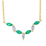 Collier 14 kt GG, mit ZÖ 40 cm + 43 cm, 3 Nav. 0,21 ct, TW-si, 4 Smaragde 0,35 ct grün