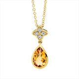 Collier 14 kt GG, mit ZÖ 40 cm + 43 cm, 4 Brill. 0,08 ct, TW-si, 1 Citrin 1,15 ct gelb