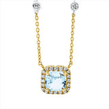 Collier 14 kt WG+GG, mit ZÖ 40 cm + 43 cm, 24 Brill. 0,22 ct, TW-si, 1 Aquamarin 0,76 ct blau