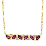 Collier 14 kt GG, mit ZÖ 40 cm + 43 cm, 5 Brill. 0,05 ct, TW-si, 6 Rubine 0,62 ct rot