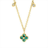 Collier 14 kt GG, mit ZÖ 40 cm + 43 cm, 4 Brill. 0,08 ct, TW-si, 4 Smaragde 0,13 ct grün