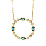 Collier 14 kt GG, mit ZÖ 40 cm + 43 cm, 12 Brill. 0,17 ct, TW-si, 4 Topase 0,30 ct Lond. blue