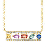 Collier 14 kt GG, mit ZÖ 40 cm + 43 cm, 38 Brill. 0,25 ct, TW-si, 5 Saphire 1,50 ct multicolor