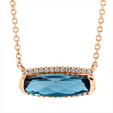 Collier 14 kt RG, mit ZÖ 40 cm + 43 cm, 26 Brill. 0,08 ct, TW-si, 1 Topas 1,68 ct Lond. blue