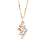 Collier 18 kt RG, 5 Brill. 0,03 ct, F-vsi/si, 2 Bag. 0,08 ct, F-vsi/si, 3 Brill. 0,05 ct, F-vsi/si