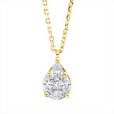 Collier 18 kt GG, Fassung rhodi, ZÖ 40 cm & 43cm, 3 Nav. 0,24 ct, 1 Tropfen 0,11 ct, 1 Princ. 0,08 ct, F-vsi/si