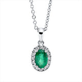 Collier 18 kt WG, mit ZÖ 40 cm, 16 Brill. 0,12 ct, TW-si, 1 Smaragd 0,47 ct grün