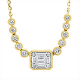 Collier 14 kt GG, Fassung rhodiniert, 6 Bag. 0,21 ct, F-vsi/si, 14 Brill. 0,28 ct, TW-pi