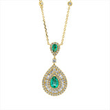 Collier 18 kt GG, mit ZÖ 40 cm + 43 cm, 87 Brill. 1,10 ct, F-vsi/si, 2 Smaragde 0,70 ct grün