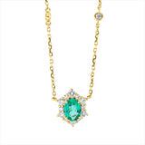 Collier 18 kt GG, mit ZÖ 40 cm + 43 cm, 16 Brill. 0,51 ct, TW-si, 1 Smaragd 0,69 ct grün