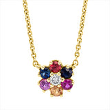 Collier 14 kt GG, mit ZÖ 40 cm + 43 cm, 1 Brill. 0,03 ct, TW-pi, 6 Saphire 0,21 ct fancy