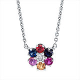 Collier 14 kt WG, mit ZÖ 40 cm + 43 cm, 1 Brill. 0,03 ct, TW-pi, 6 Saphire 0,22 ct fancy