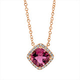 Collier 18 kt RG, mit ZÖ 40 cm, 24 Brill. 0,10 ct, TW-si, 1 Turmalin 0,80 ct pink