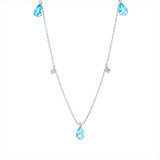Collier 18 kt WG, mit ZÖ 42 cm, 2 Brill. 0,09 ct, TW-si, 3 Topase 1,38 ct Swiss blue