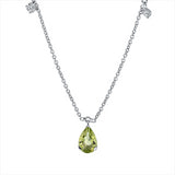 Collier 18 kt WG, mit ZÖ 42 cm, 2 Brill. 0,09 ct, TW-si, 3 Peridot 1,26 ct grün