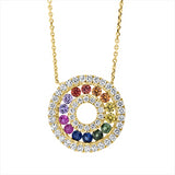 Collier 18 kt GG, mit ZÖ 40 cm + 42 cm, 45 Brill. 0,33 ct, TW-si, 14 Farbsteine 0,70 ct multicolor