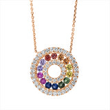 Collier 18 kt RG, mit ZÖ 40 cm + 42 cm, 45 Brill. 0,32 ct, TW-si, 14 Saphire 0,70 ct multicolor