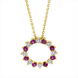 Collier 18 kt GG, mit ZÖ 40 cm + 42 cm, 8 Brill. 0,15 ct, TW-si, 8 Rubine 0,20 ct rot