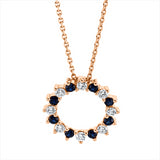 Collier 18 kt RG, mit ZÖ 40 cm + 42 cm, 8 Brill. 0,15 ct, TW-si, 8 Saphire 0,17 ct blau