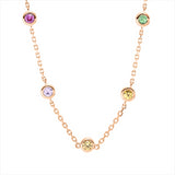 Collier 18 kt RG, mit ZÖ 40 cm + 43 cm, 9 Saphire 0,70 ct multicolor, 2 Tsavorith 0,14 ct grün