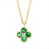 Collier 18 kt GG, mit ZÖ 40 cm + 43 cm, 1 Brill. 0,02 ct, TW-si, 4 Tsavorith 0,46 ct grün