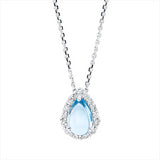 Collier 18 kt WG, mit ZÖ 42 cm, 15 Brill. 0,18 ct, TW-si, 1 Topas 1,08 ct blau