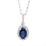 Collier 18 kt WG, mit ZÖ 42 cm, 23 Brill. 0,09 ct, TW-si, 1 Saphir 0,55 ct blau