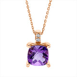 Collier 18 kt RG, mit ZÖ 42 cm, 2 Brill. 0,01 ct, TW-si, 1 Amethyst 0,86 ct lila