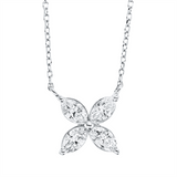 Collier 18 kt WG, mit ZÖ 40 cm + 42 cm, 4 Nav. 0,64 ct, TW-si