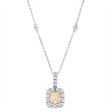 Collier 18 kt WG+GG, mit ZÖ 40 cm + 43 cm, 19 Brill. 0,56 ct, TW-si, 1 Cushion 1,04 ct, gelb