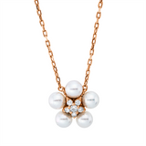 Collier 18 kt RG, 8 Brill. 0,22 ct, F-vsi, 4 Akoya weiß 3,5 mm