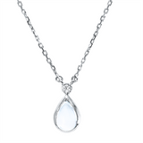 Collier 18 kt WG, mit ZÖ 42 cm, 1 Brill. 0,01 ct, TW-si, 1 Topas 0,40 ct sky blue