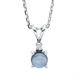 Collier 18 kt WG, mit ZÖ 42 cm, 1 Brill. 0,01 ct, TW-si, 1 Topas 0,41 ct Lond. blue