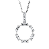 Collier 18 kt WG, mit ZÖ 42 cm, 6 Bag. 0,15 ct, TW-si, 4 Brill. 0,02 ct, TW-si