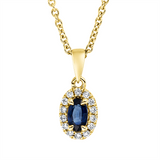 Collier 18 kt GG, mit ZÖ 42 cm, 14 Brill. 0,07 ct, TW-si, 1 Saphir 0,29 ct blau