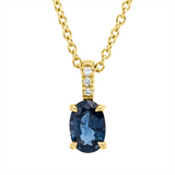 Collier 18 kt GG, mit ZÖ 42 cm, 3 Brill. 0,01 ct, TW-si, 1 Saphir 0,52 ct blau