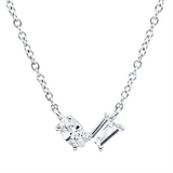 Collier 18 kt WG, mit ZÖ 40 cm + 43 cm, 1 Nav. 0,16 ct, TW-si, 1 Bag. 0,14 ct, TW-si